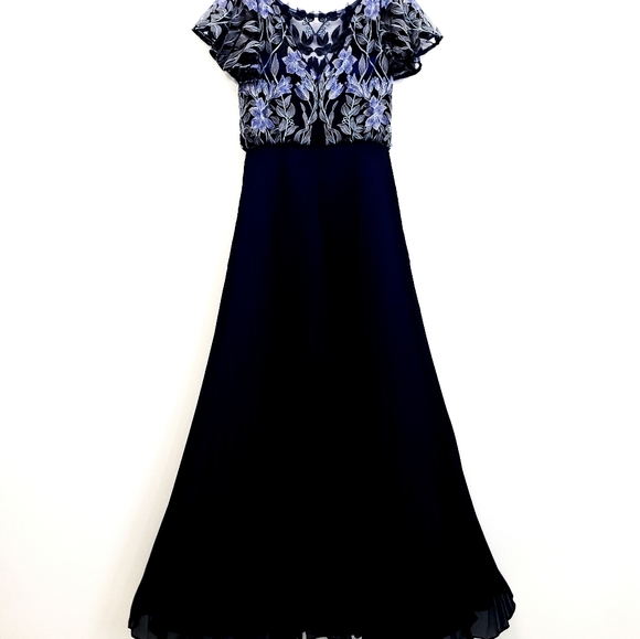 Nwot JS Collections Embroidered Floral lace Flutter Sleeve Pleated Navy … - Picture 9 of 17